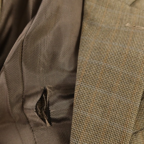 VINTAGE Tweed Jacket M Green Brown‎ Houndstooth Over Check 100% Wool Blazer 42L - Picture 7 of 16